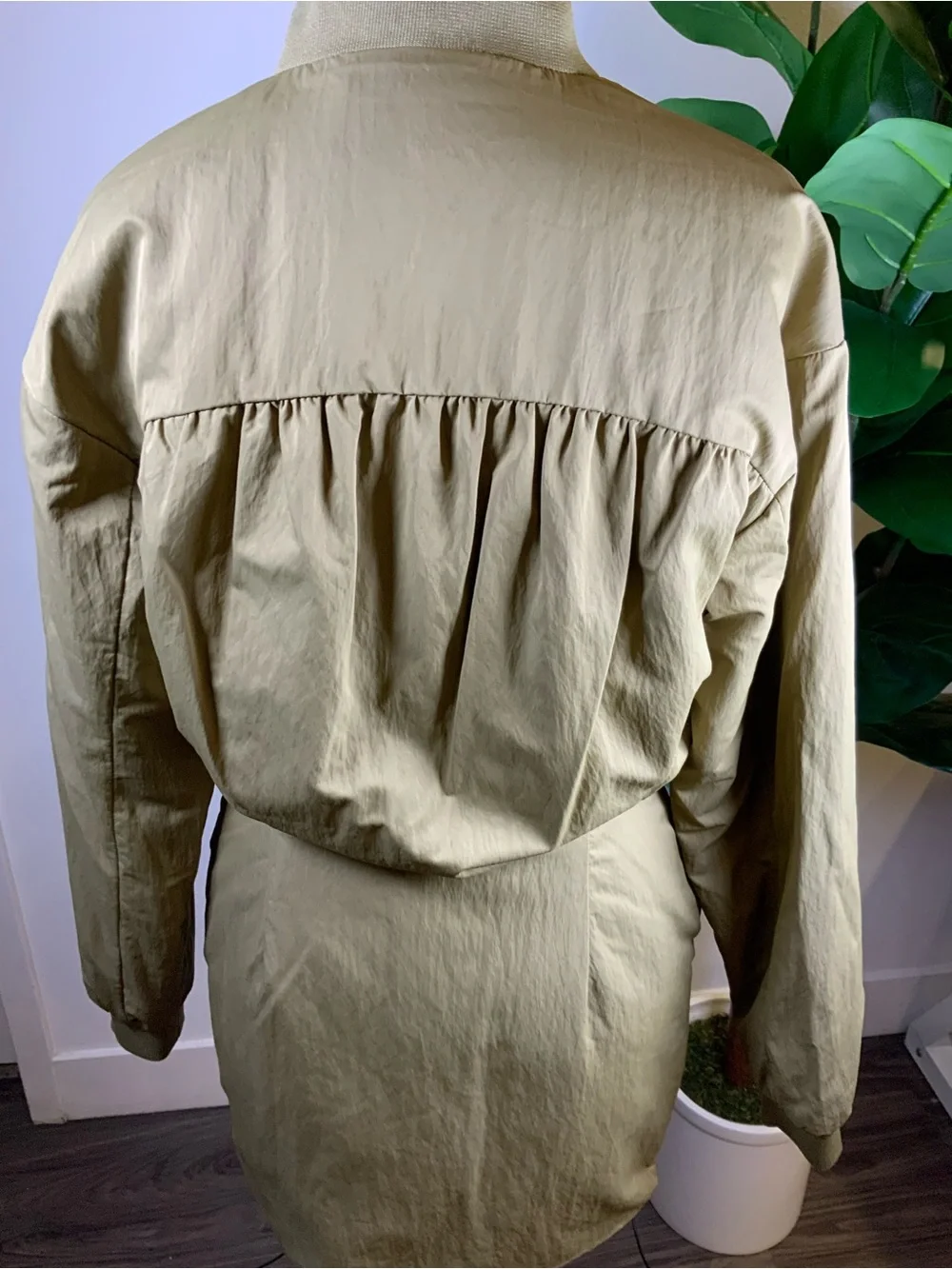 Zara Olive Green Long Bomber Jacket